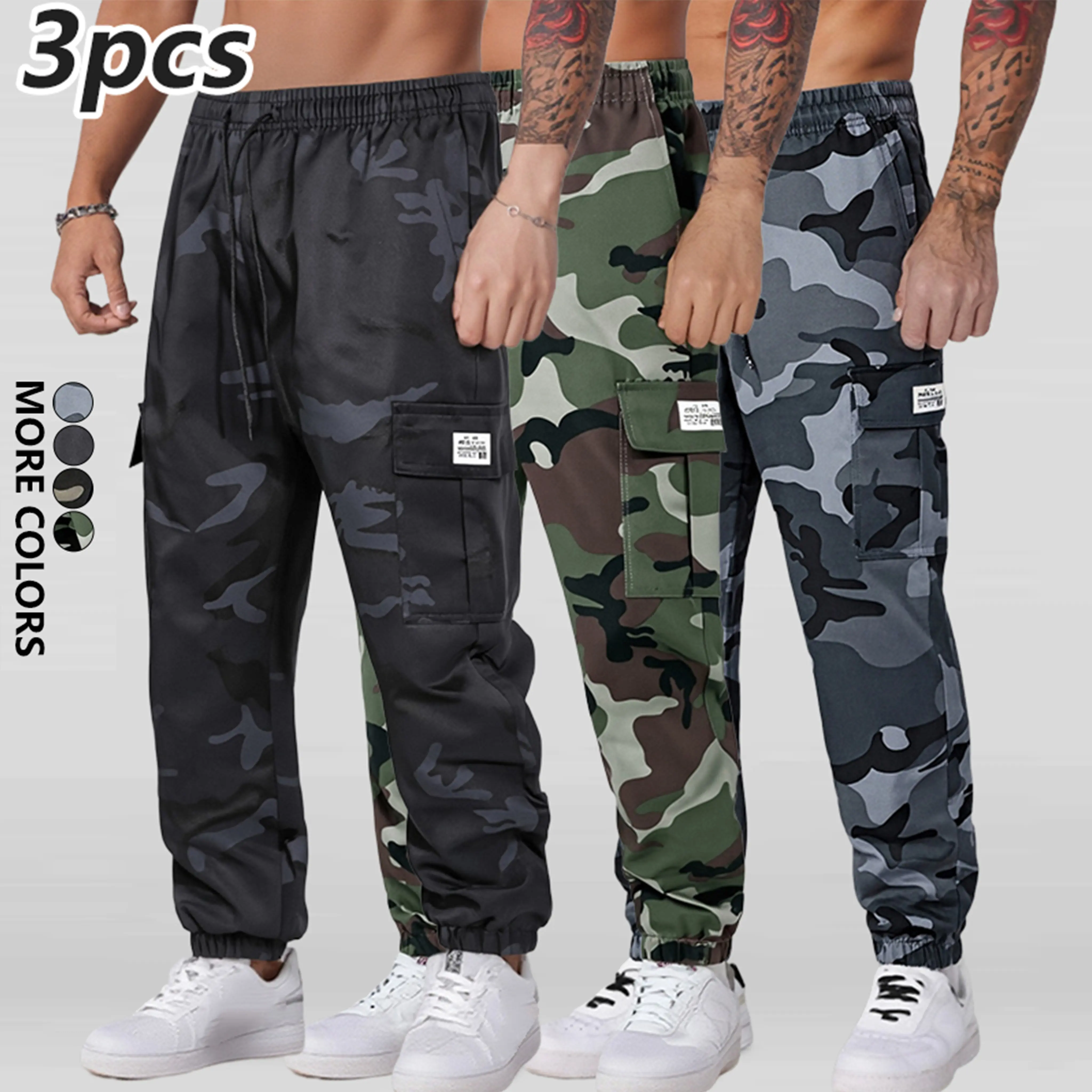 Clean Gent Men's Camo Patchwork Pocket Cargo Pants, Regular Fit Casual Streetwear Trousers, Versatile Long Pants Suitable for All Seasons and Everyday Wear