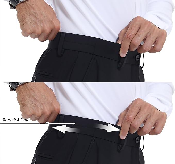 ELENCOCO Stretch Dress Pants No Iron Golf Pants Expandable Waist Flat Front Business Casual Pants Menswear Trouser Underwear  Pocket Beige Plain Outdoorfun,Father's Day gift,Tiktok shop deals,Gifts for him,Valentines day outfit
