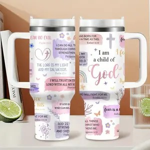 I Am a Child of God 40oz Tumbler with Handle & Straw - Christian Bible Verse Tumbler for Women, Stainless Steel Insulated Travel Mug, Faith Inspirational Gifts with Multiple Scriptures for Birthday Christmas Plastic Flasks reusable cup mom grandma
