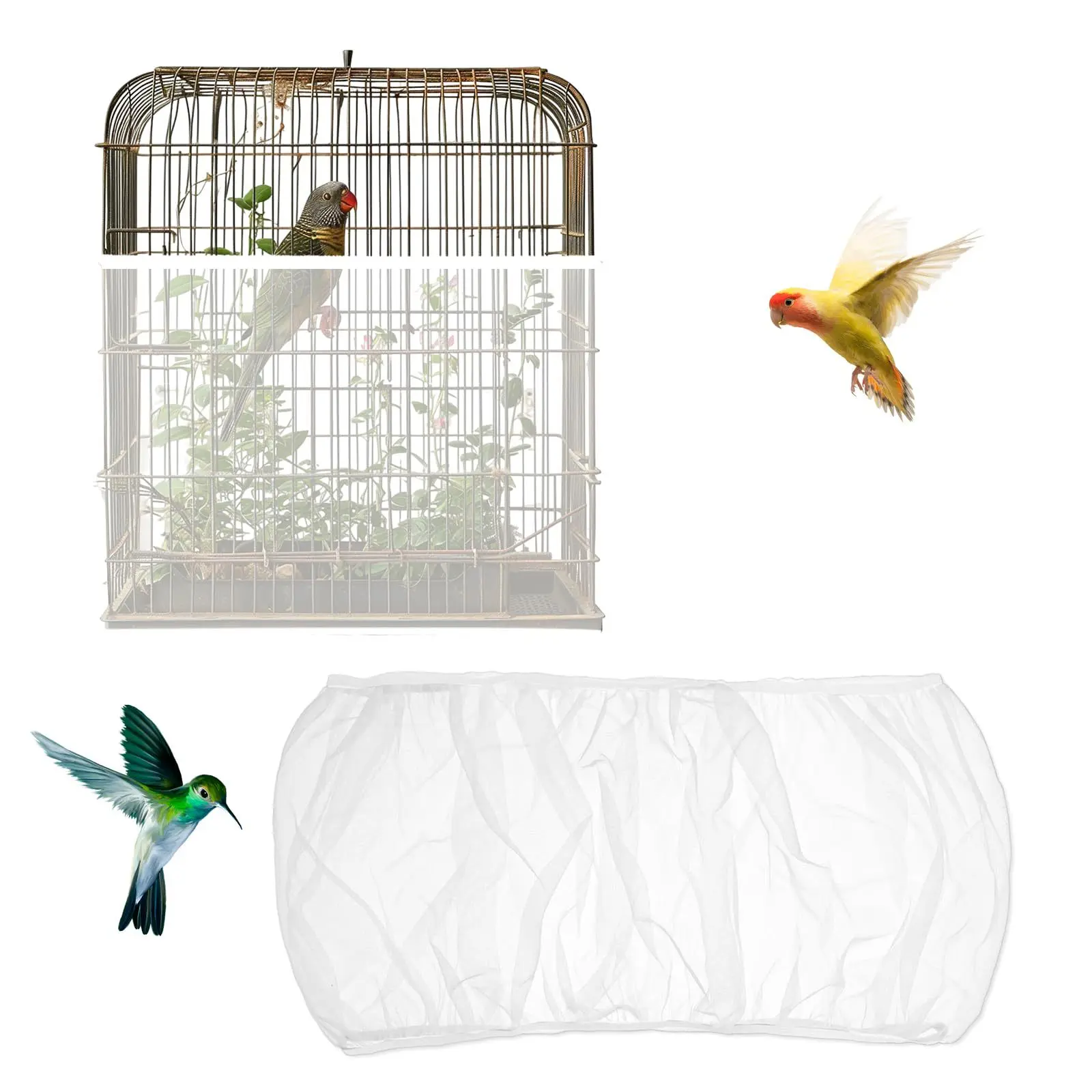 Safe Bird Cage Cover (Bird Cage Veil) - Dust-Proof Mesh Fabric, Anti-Splash, Breathable, Easy-to-Wash, Seed and Food Mess Protection for Parakeets, Seed And Food Messes