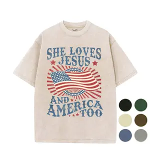 She Loves Jesus And America Too Shirt | Vintage Patriotic Women's Graphic Tee | Oversized Heavyweight Mineral Wash 4th of July Top