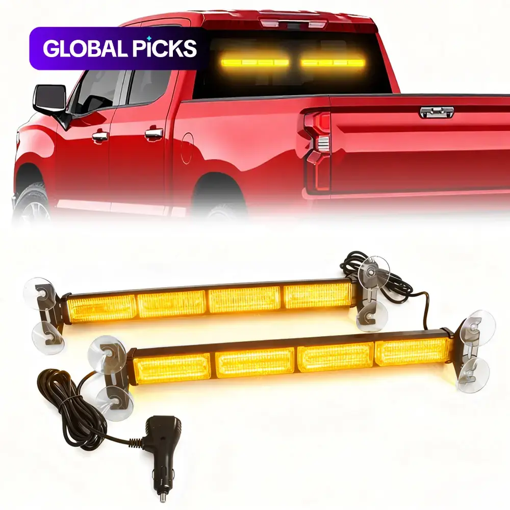 2-in-1 Emergency Strobe Traffic Advisor Light Bar, Truck Lightbar, Amber and White Warning Hazard Safety Interior Windshield Dash Lights for Trucks and Construction Vehicles, 2 x 17.9 in Emergency Light Strips, LED Lights for Truck #GLOBAL PICKS