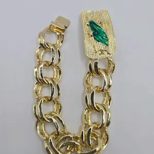 Saint Jude  bracelet elegant thick gold and green color measuring 9"inches gold-plated