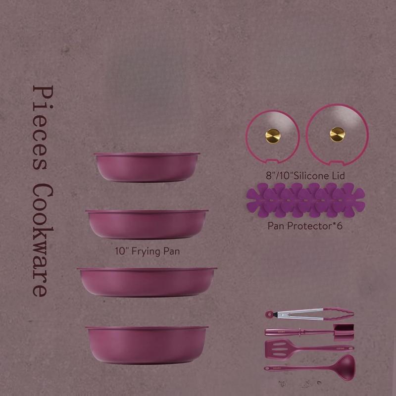 CAROTE 21pcs Pots and Pans Set, Nonstick Cookware Set Detachable Handle, Induction Kitchen Cookware Sets Non Stick with Removable Handle, RV Cookware Set, Gold and Purple