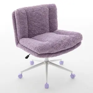 W26.4" Wider Seat Office Chair Artificial Rabbit Hair Home Office Chair Metal Base Adjustable Swivel Desk Chair Vanity Chair Violet Cute Fluffy Makeup Chair