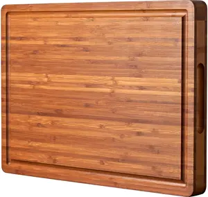 Bamboo Wood Cutting Board for Kitchen, 1" Thick Butcher Block, Cheese Charcuterie Board, with Side Handles and Juice Grooves, 16x11" Chopping Knives Wooden Meat