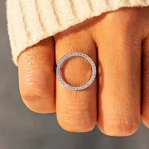 Zircon-Set Hollow Large Circle Ring for Women, Personalized Everyday & Party Jewelry, Anniversary & Birthday Gift