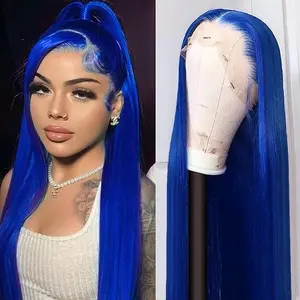 Yeswigs Blue Color 13x4 HD Lace Front Human Hair Wigs For Women  Straight 100% Dark Blue Human Hair Wig 13x4 Transparent Hd Lace Frontal Wigs Lace Body Wig Human Hair Lace Closure Wig Pre Plucked Natural Frontal Lace Wigs