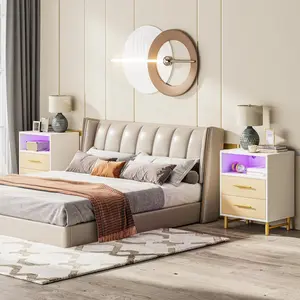 Tribesigns LED Nightstand with Open Storage, 2 Drawer Bedside Table for Bedroom, Modern Accent End Tables with 8 Color LED Lighting smart nightstand