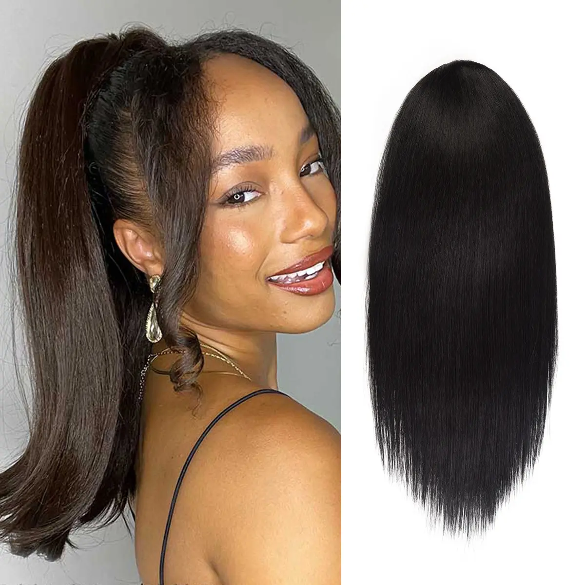 Instant Glitz Synthetic Drawstring Ponytail Hair Extension - 18-in Long, 125g+/-5g per Piece, for Ponytail Hairstyles, 125G+/-5G/Piece, 18-Inch Long, Sleek Straightness, 1B, Ponytails