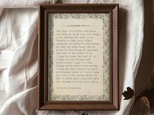 [UNFRAMED POSTER] Vintage For What it's Worth Print F. Scott Fitzgerald Quote Print Printed and Shipped Literary Art Quote Wall Art Print Cottage Core Decor