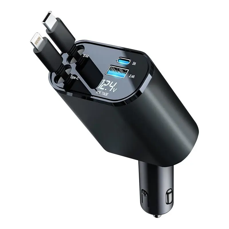 4 in 1 Retractable Car Charger, USB C Fast Charging Adapter with Lightning Cable Compatible with iPhone 16/15/14/13 Pro Max Plus, Samsung S23/S22/S10,back to school,back to school haul