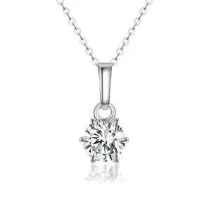 Unimoiss Classic Six-Prong 1-Carat Lab-Created Moissanite Collar Necklace with S925 Sterling Silver Pendant — Solitaire design embodying understated luxury. Ideal for daily wear and a thoughtful choice for birthday and commemorative gifts