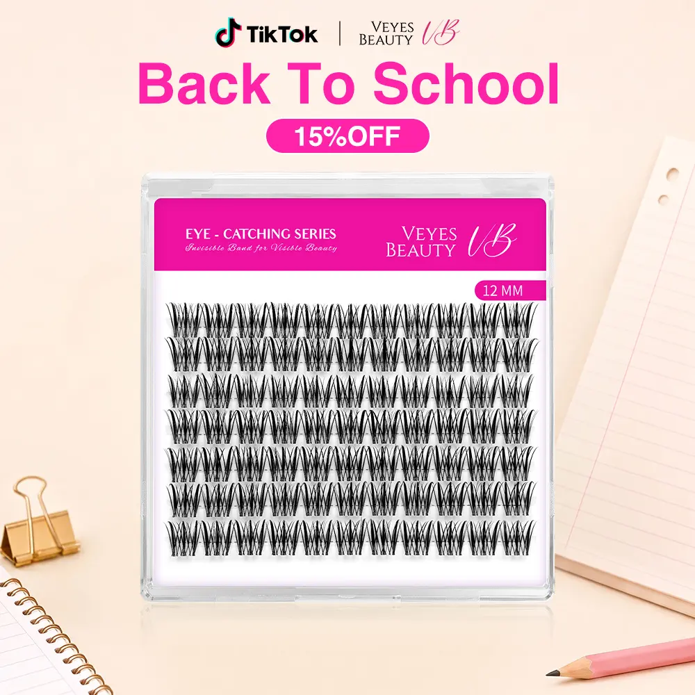 VEYESBEAUTY VB-Flutter Single Length Cluster Lashes Eye-Catching Series Invisible Band Wispy Lightweight Softness Weightless Makeup Eyelash Extensions