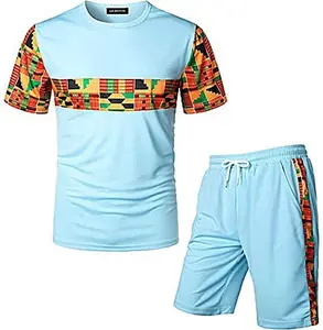 Colourful Ankara T-Shirt with short Set, African Men Clothing, African Men's Wear, Ankara Shirt...