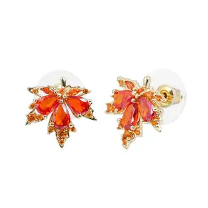 RedSun 14K Maple Leaf Colored AAAAA+ D Color VVS CZ Stone Stud Earrings, Jewelry for Men Women, Perfect for Birthdays, Parties, Proms