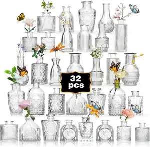 Chevaux Set of 32 Pansy Vase Set - Glass Bud Vases For Pansy Flowers, Wedding Table Centerpiece Mini Clear Bud Vases