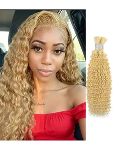 2 Bundles Brazilian Virgin Human Hair Extensions Suitable for Boho Braids  Deep Wave Curly Bulk No Weft Hair Extensions, 12A Honey Blonde Wet & Wavy Texture Tangle-Free Braiding for Men &, Hair for Braids, Dreadlocks