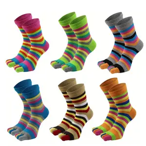 6 Pack Rainbow Stripe Toe Separated Socks Women 5 Finger Socks Cotton Wicking Athletic Socks Fashion Accessories