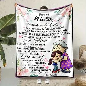 Para Mi Nieta Flannel Throw Blanket, Abuela Hug Message Soft Warm Cozy Blanket, Gift for Her Granddaughter, Nap Blanket for Couch Bedroom, Birthday Gift, Spanish Love Floral Decor
