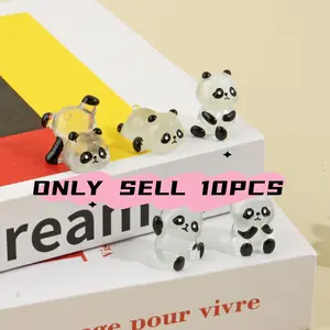 10 Piece Glow-in-the-Dark Mini Panda Statues, Decorative Figurines, Cute Transparent Desk and Car Dashboard Accessories, Details, Perfect for Christmas, Halloween, Easter Decorations