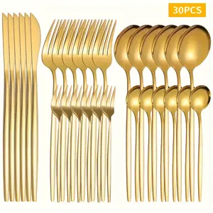 30pcs/5pcs Stainless Steel Knife, Fork And Spoon Tableware Set Color Gift Box Cutlery Knife, Fork And Spoon Western Tableware Set Suitable For Home Kitchen Restaurant Hotel Wedding Kitchen Utensil Set
