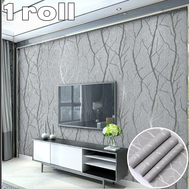 3D Tree Branch Pattern Self-Adhesive Decorative Wallpaper Roll, Thick Durable Fabric Wall Covering, Easy Peel & Stick Design for Living Room Home Decor