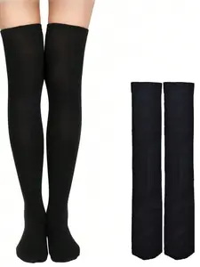 1 Pair Black Over-the-Knee Socks, Soft Knee-High Stockings Women's Leg Warmers Perfect for Christmas Costumes, Women's Black Stockings, Everyday Wear