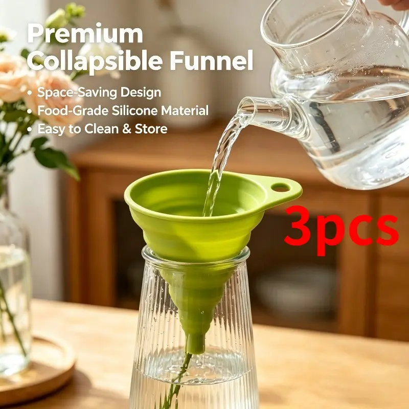 3pcs Foldable Silicone Mini Flexible Oil Funnel, Food Grade Material, Ideal for Liquid Powder Transfer, Space-Saving Design, Perfect for Kitchen, Garage, Travel