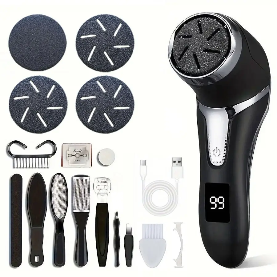 Electric Callus Remover Kit with 4 PCS Spare Grinding Heads and Pedicure Tool Set, Rechargeable Pedicure Tools, Portable Rechargeable Electric Foot Grinder, Pedi Feet Care for Dead, Hard Cracked And Dry Skin, Foot File Tool