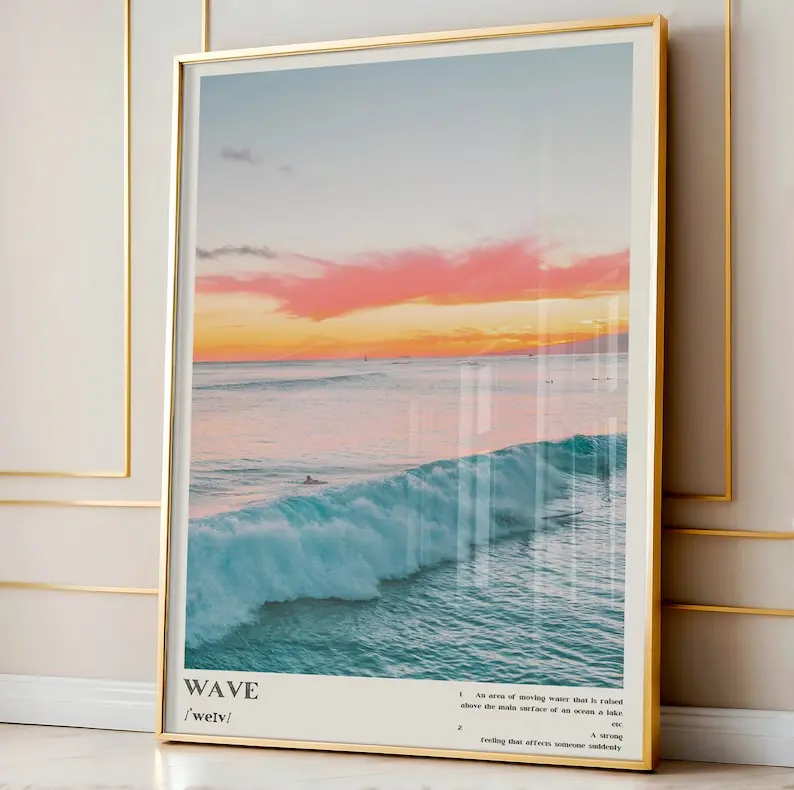 Waves Wall Art, Coastal Sunset Poster, Wave Definition Print, Ocean Art Print, Coastal Dorm Room Wall Decor - No Frame