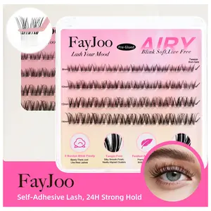 FayJoo Pre Glued Lash Clusters, Self-Adhesive Lashes with C Curl Natural Look, 24H Strong Hold, Press On Eyelash Clusters with Invisible Band, Reusable, No Glue/Remover Needed, Beginner Friendly