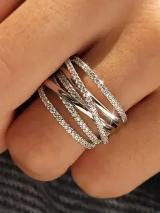 Elegant Rhinestone Decorated Criss Cross Design Ring, Exquisite Trendy Ring, Fashionable Jewelry for Women As Gift, Elegant Everyday Ring, Elegant Glittering Ring