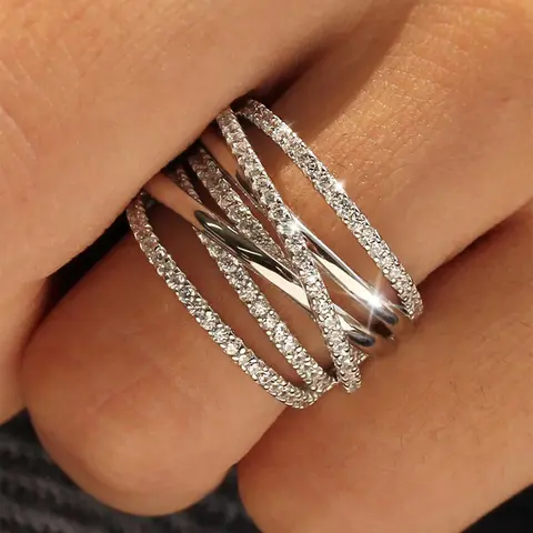 Elegant Rhinestone Decorated Criss Cross Design Ring, Exquisite Trendy Ring, Fashionable Jewelry for Women As Gift, Elegant Everyday Ring, Elegant Glittering Ring, Beautiful Rings