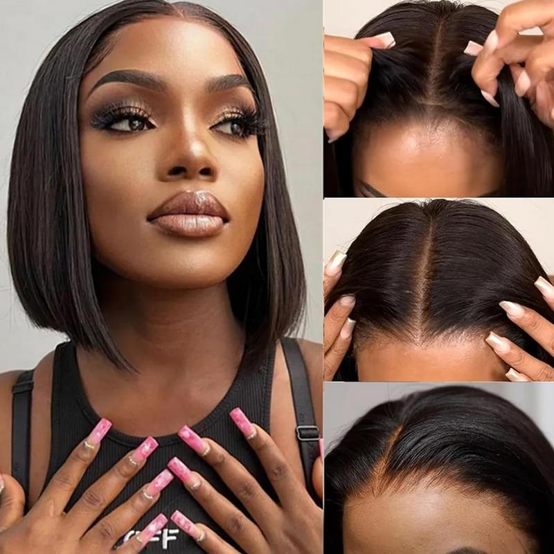 Wear and Go Glueless Bob Wigs Human Hair Pre Plucked Pre Cut Short Bob Straight Lace Front Wigs Hd Lace Closure Wigs Human Hair for Beginners Natural Black
