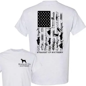 Hunt Fish Flag T-Shirt - Summer Outfits, Regular Fit Short Sleeve Crew Neck T-Shirt for Men, Casual Comfy Knitting Top for Summer