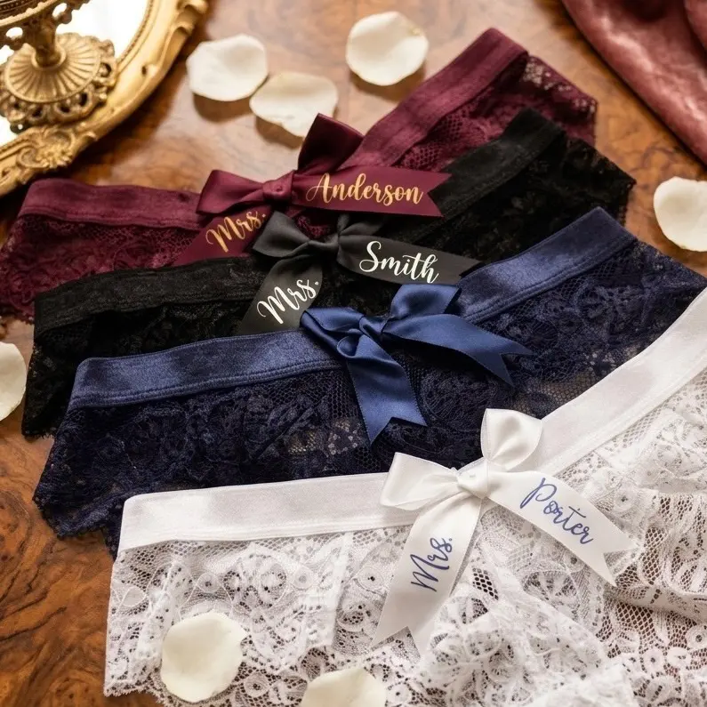 Taniri Women's Elegant Lace Panties - Personalized Bridal Lingerie with Bow Detail for Wedding & Honeymoon Gift, Lady's Underwear, Single Pair
