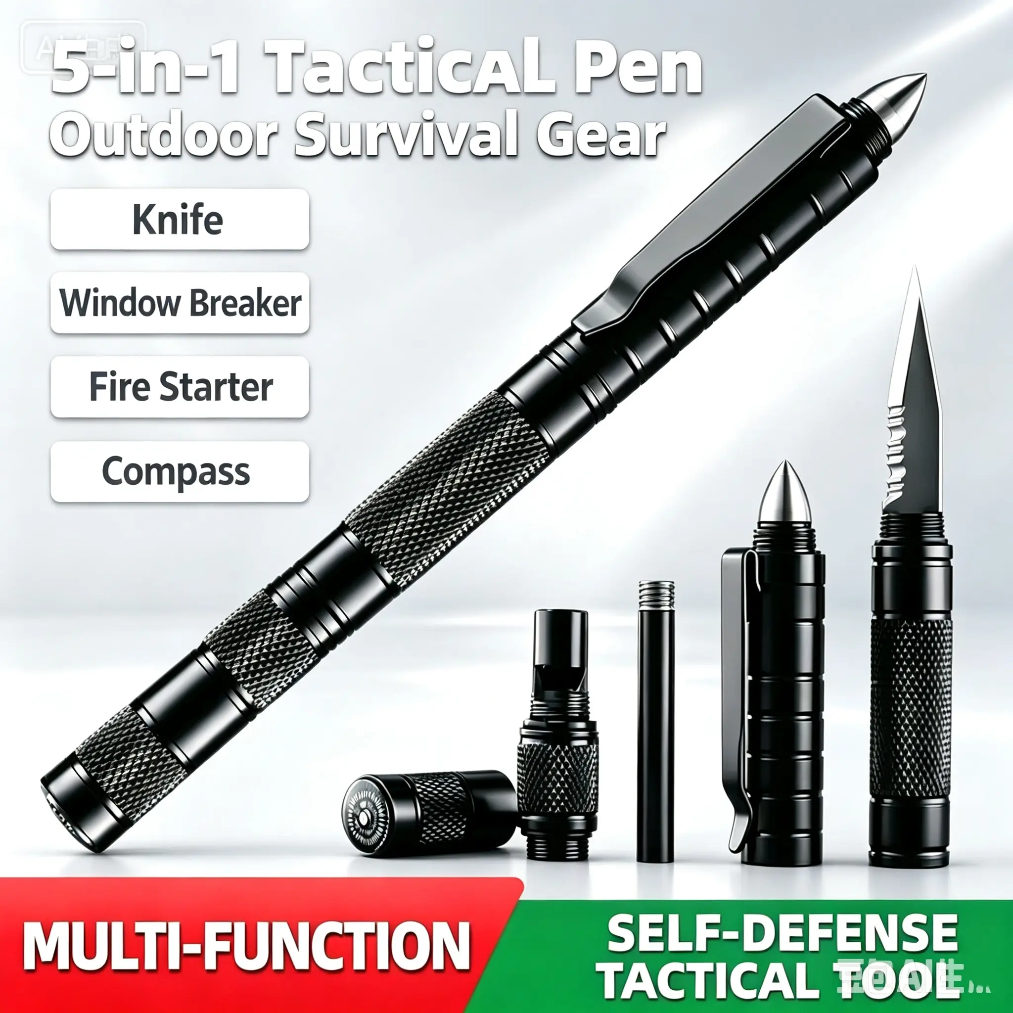 Multi Function Survival Tactical Pen Kit, Emergency Outdoor Gear with Fire Rod, Compass, Survival Knife for Camping Travel