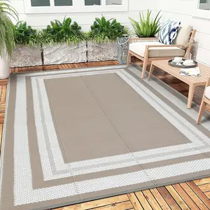【GARVEE】Outdoor Waterproof Reversible Plastic Straw Rugs in Multiple Sizes and Colors - Modern Washable, Foldable Outdoor Carpet Panels for Patio, Camping, Porch, Deck, Backyard, Camper, Balcony, Picnic, and RVs