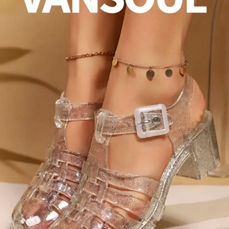 Vansoul Beach Shoes, Sparkly Crystal Jelly Sandals, Hollow Out Roman Slippers, Thick Sole Summer Footwear for Women, Student Shoes, High Platform Sandals, Fashionable Comfy Sandals, Fashionable Glitter Sandals