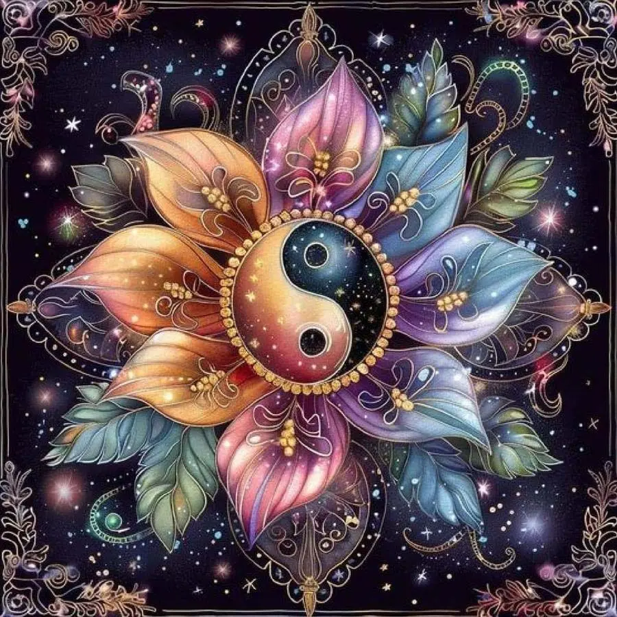1pcs 5D DIY diamond painting kit, 5D diamond art set, DIY decoration, Yin Yang petal diamond painting kit full round drill DIY, mosaic, diamond art, DIY art home decoration, Wall Art Painting, Crafts, Handicraft, suitable for Halloween and Christmas.