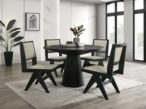 FM3222BK-5PC 5 pc Tottenham Black Finish Wood Contemporary 48" Round Dining Table Set with 4 Side Chairs for Modern Spaces