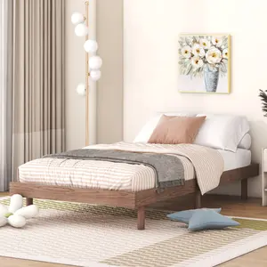 Modern Twin Floating Platform Bed Frame Walnut Finish bed frame