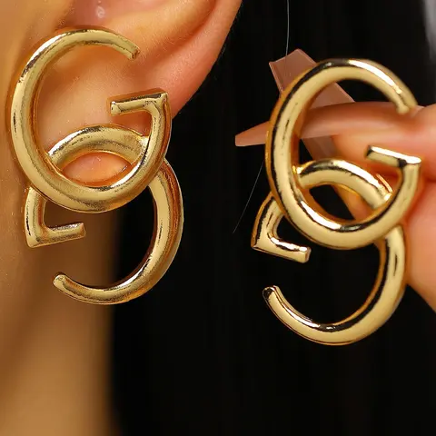 Elegant Twin G Letter Classic Style Stud Earrings, High Quality Studs Earrings, Fashionable Office Party Jewelry for Daily Wear, Perfect for Complements Shirts and Suits, Fashionable Jewelry Accessories