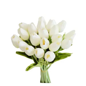 Artificial Tulips 20 Stems PU Faux Flowers, Valentine's Day & Easter Decorations, Wedding Home Decor, 13.5 Inch, Centerpiece, Fake Tulips, Decorative