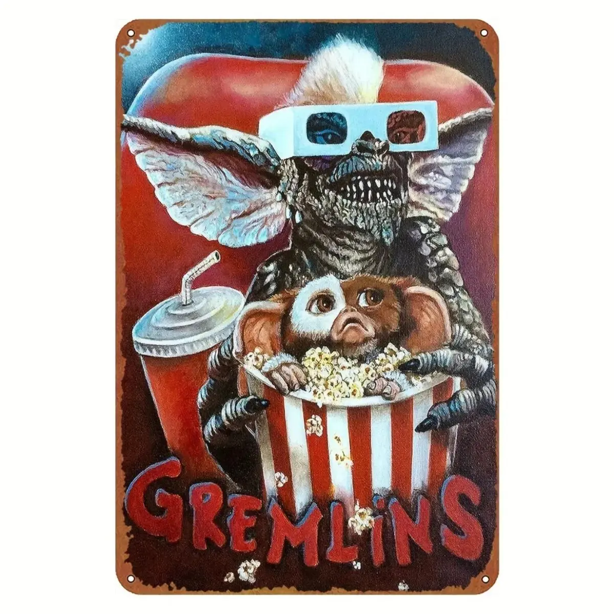 Retro Horror Atmosphere: Gremlins Metal Sign, Classic Movie Poster Inspired Hanging Decor, Ideal for Spooking Up Home, Cafe, Or Bar Walls