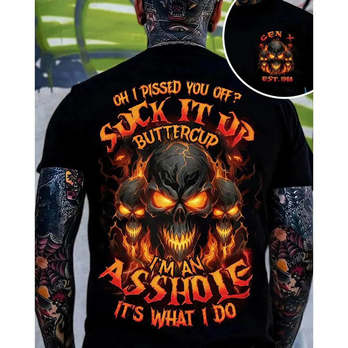 Crazymoda Oh I Pissed You Off Suck It Up Gen X,Boomer T-shirt Cotton Comfortable Breathable Hypoallergenic Edgy Skull Design GiftedinLove |       edgy skull tee, fun graphic shirt,