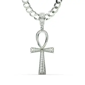 Men's VVS Lab Diamond Customizable White Gold Ankh Necklace Pendant