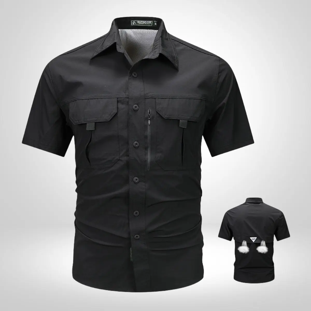 Men’s Collared Neck American-Style Plain Solid Color Shortsleeve Nylon Top - Chic, Lightweight, Minimalist Menswear Workwear, Breathable Built-In Ventilation Holes, Button Closure, Premium Fabric, Casual Summer Outdoor Wear, Normal Type
