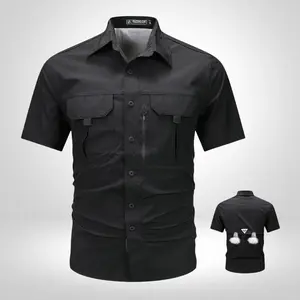 Men’s American-Style Solid Color Shortsleeve Nylon Shirt - Menswear Workwear, Breathable Built-In Ventilation Holes, Button Closure, Premium Fabric, Casual Summer Outdoor Beach Wear